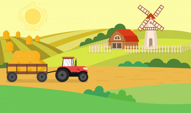cute-colorful-farm-background-with-tractor-vector_2870-19
